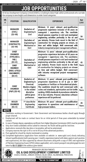 Oil & Gas Development Company Limited 2020 jobs
