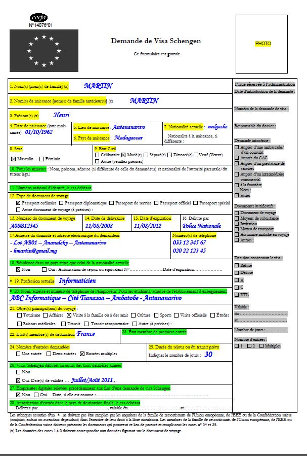 Demande de visa court séjour belgique