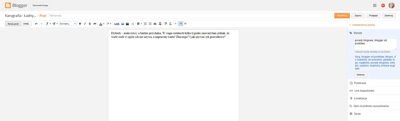 Jak dodawać etykiety w bloggerze?