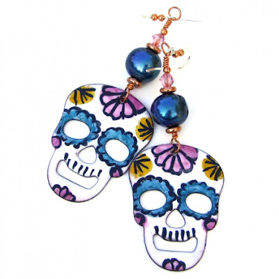 day of the dead sugar skulls earrings halloween gift for her