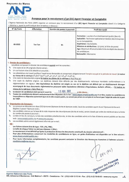 Concours Agence National des Autorités Portuaires 2022 (28 emplois)