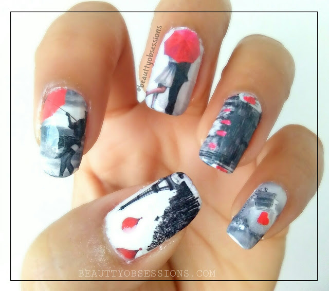 'Love in Air' Nailart Tutorial using beautybigbang 'couple eiffel tower theme' water decals