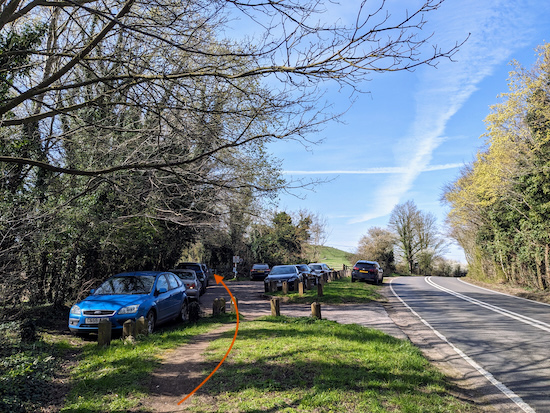 Turn left at the car park then take the byway heading  SW