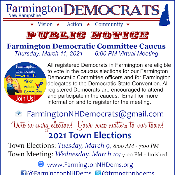 Farmington Democrats Invite All Registered Democrats in Farmington to Caucus