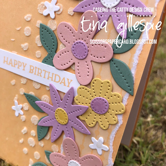 scissorspapercard, Stampin' Up!, CASEing The Catty, Pierced Blooms Dies, Blossoms In Bloom, Shimmery Embossing Paste