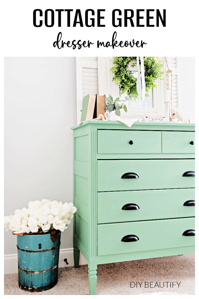 green painted cottage dresser