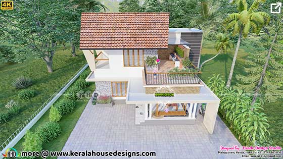 Modern house bird eye view rendering