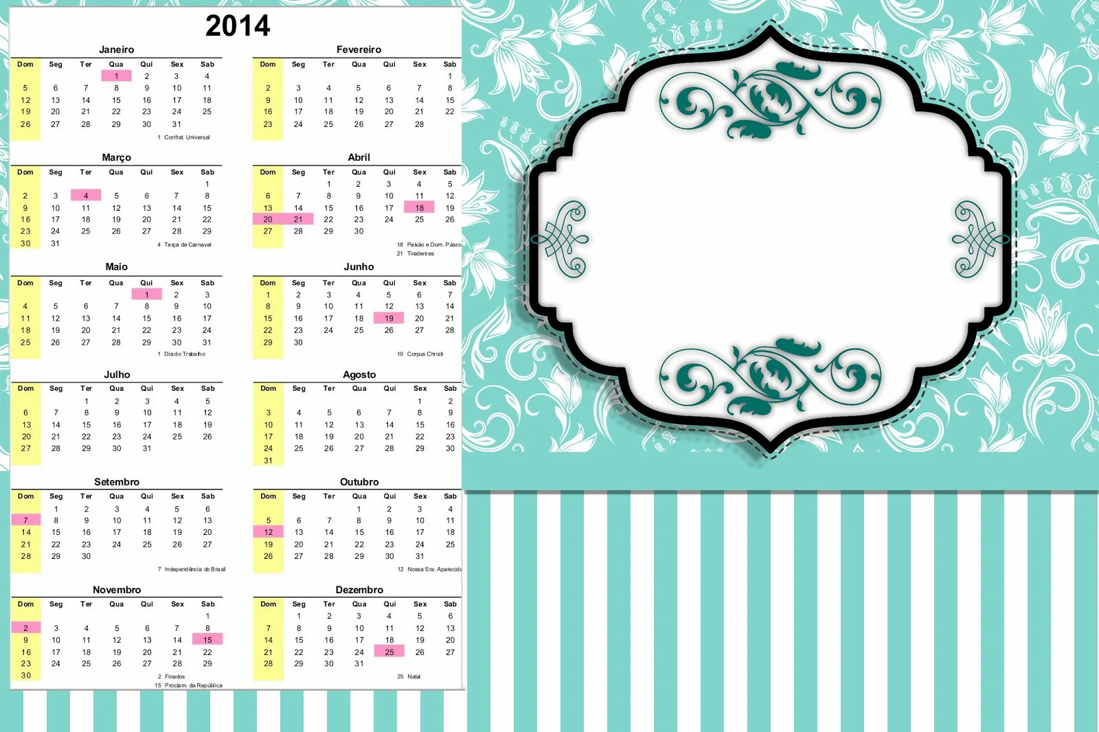 Calendario 2014 para Fiestas Tiffany. 