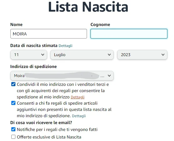 amazon liste nascita