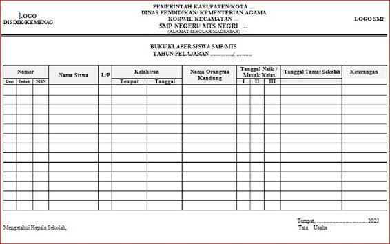 2023 Contoh Buku Klapper Siswa smp/mts