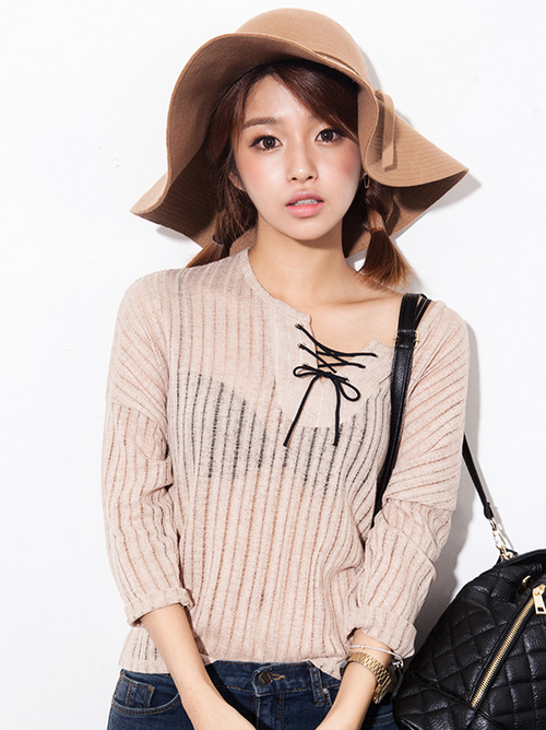 Lace-Up Rib Knit Shirt