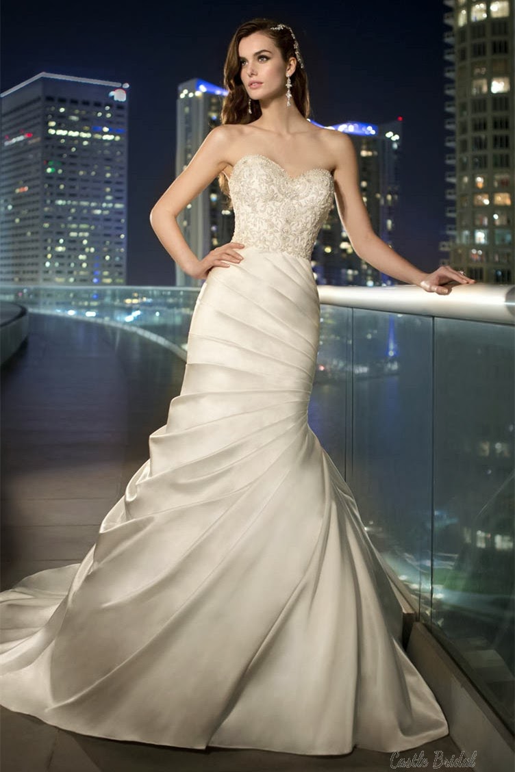 Modern Trumpet Beading Bodice And Pleating Satin Wedding Dress