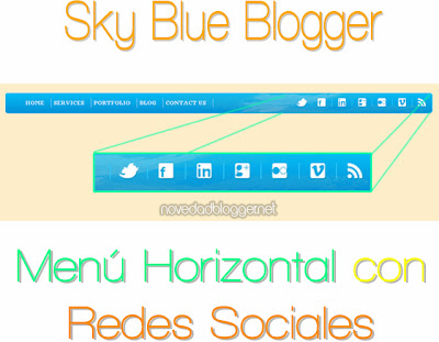 Menu horizontal con redes sociales - Sky Blue Blogger