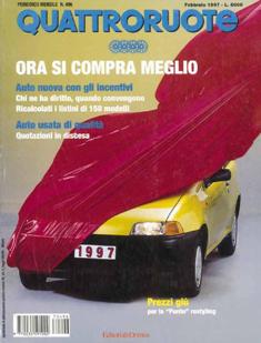 Quattroruote 496 - Febbraio 1997 | ISSN 0035-5917 | TRUE PDF | Mensile | Motori | Prove su Strada | Automobili | Listino Prezzi
Quattroruote è una rivista mensile italiana di automobilismo, fondata dall'imprenditore marchigiano Gianni Mazzocchi nel febbraio 1956, con l'obiettivo di creare una rivista per il «guidatore medio», ben presto divenuta la più venduta in Italia nel suo genere. Negli anni ha esteso la sua diffusione, stringendo accordi con diverse testate internazionali, in nazioni quali Russia, Cina, Romania e nel 2007 in Inghilterra, inaugurando una partnership con Top Gear.