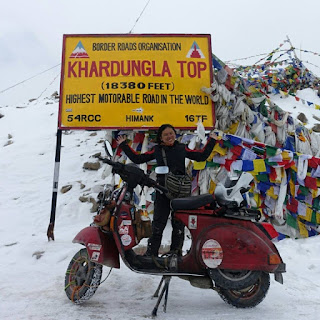 Woman Scooterist Drove Up to Khardungla Top With VESPA