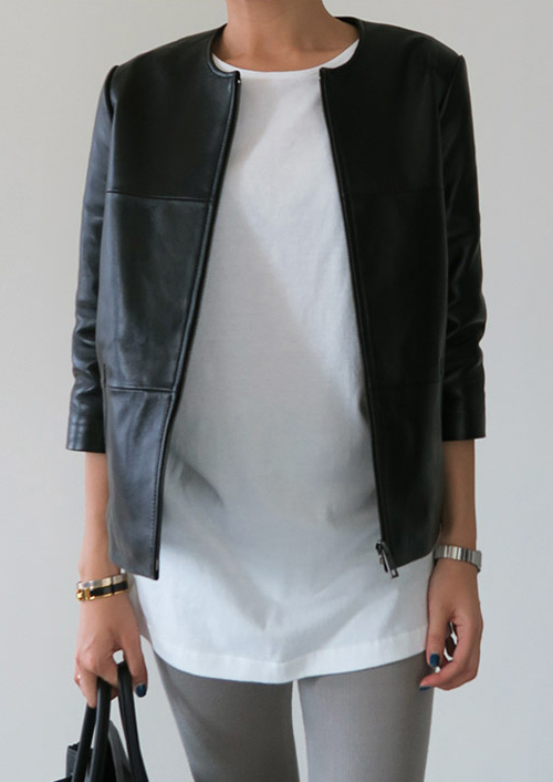  Seam Accented Leather Jacket