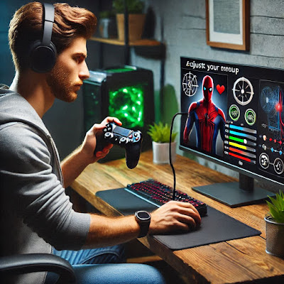 Gamer adjusting their setup based on feedback from their body.