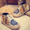 Designer Vintage Colorful Pattern Top Canvas Boots 