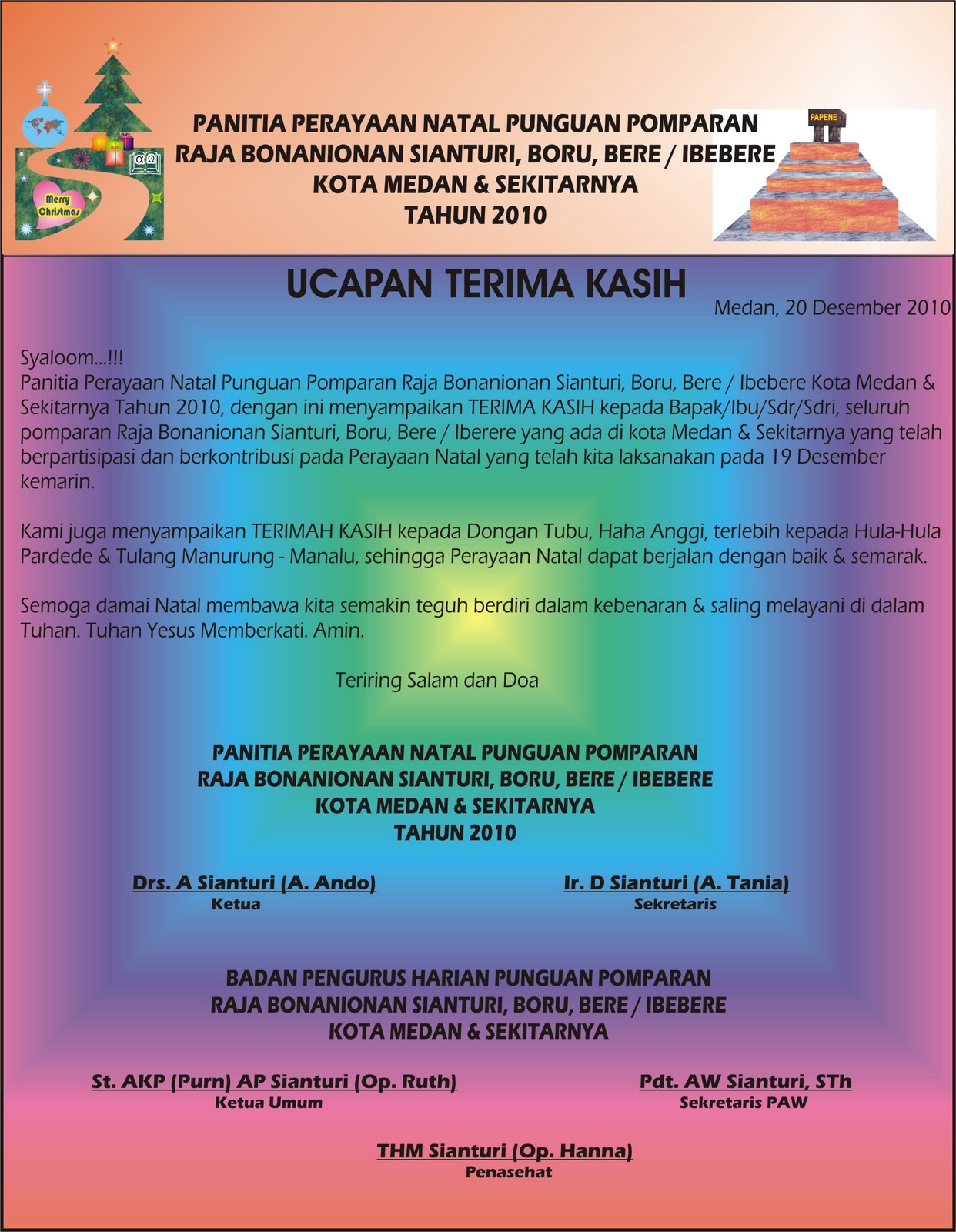 UCAPAN TERIMA KASIH PANITIA PERAYAAN NATAL 2010 ~ Raja 