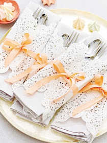 cutlery with apricot ribbons