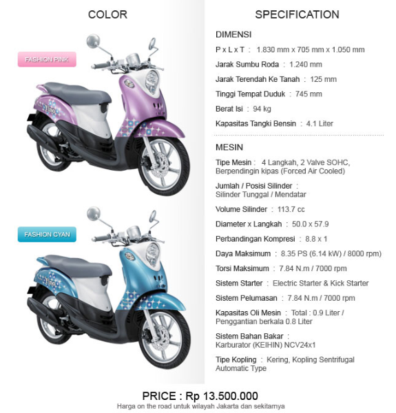 Prices and Specifications Yamaha  Mio Fino  Edy Oto Speed