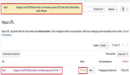 Proses penghapusan link URL dengan status tertunda