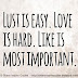 Lust is easy. Love is hard. Like is most important. 