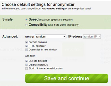 inCloak Anonymizer panel for advance option