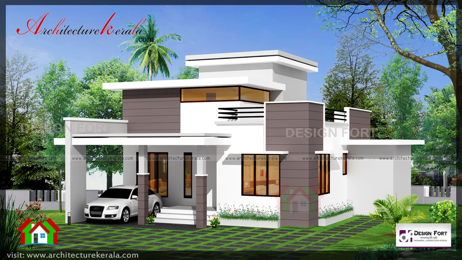  1000  SQUARE  FEET  2 BED HOUSE  PLAN  AND ELEVATION 