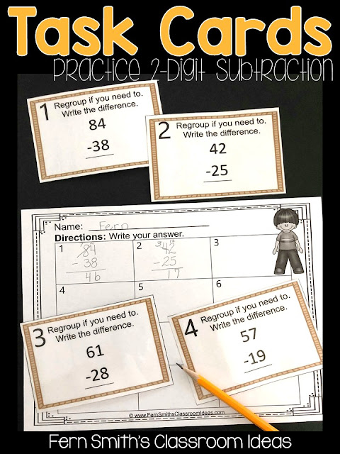 Are you working on the multiple ways to write subtraction problems with second graders? This blog post has some tips, resources and lessons to help your students practice  2-digit subtraction problems. Fern Smith's Classroom Ideas