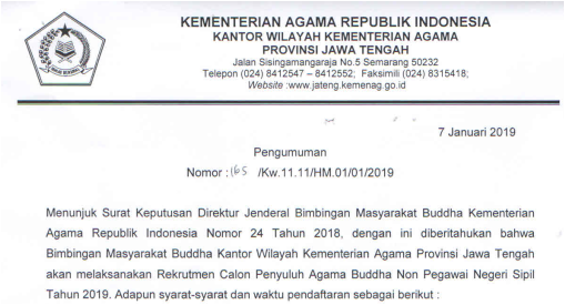 Syarat dan Jadwal Rekrutmen Penyuluh Budha  Non PNS 2019