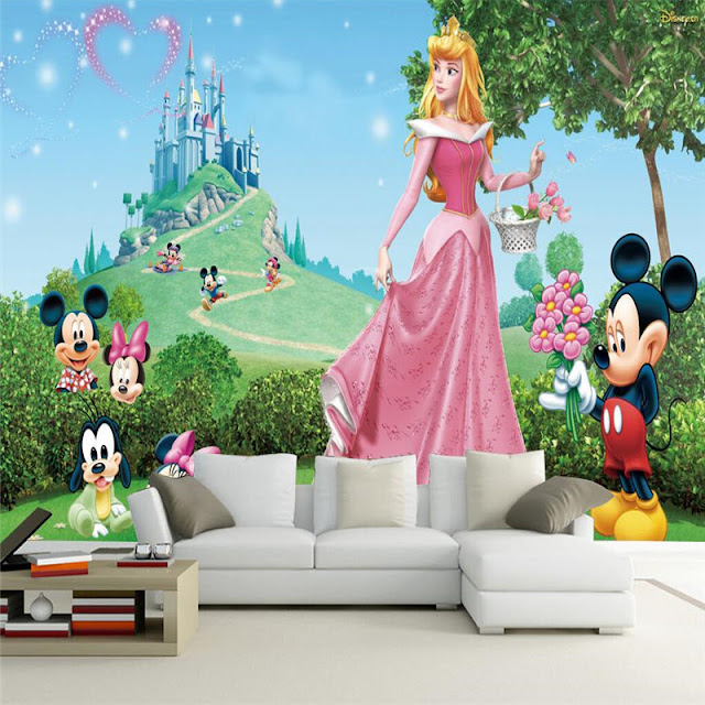 Castle Wall Murals 3D Room Cartoon Castle Tower Wallpaper for Kids Livingroom Wall Mural Disney Night Mickey Mouse Children