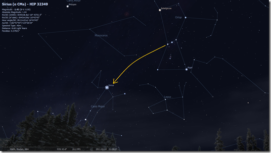 stellarium-point to sirius