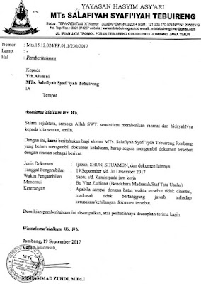 Informasi Pengambilan Ijazah di MTs Salafiyah Syafi'iyah Tebuireng Jombang