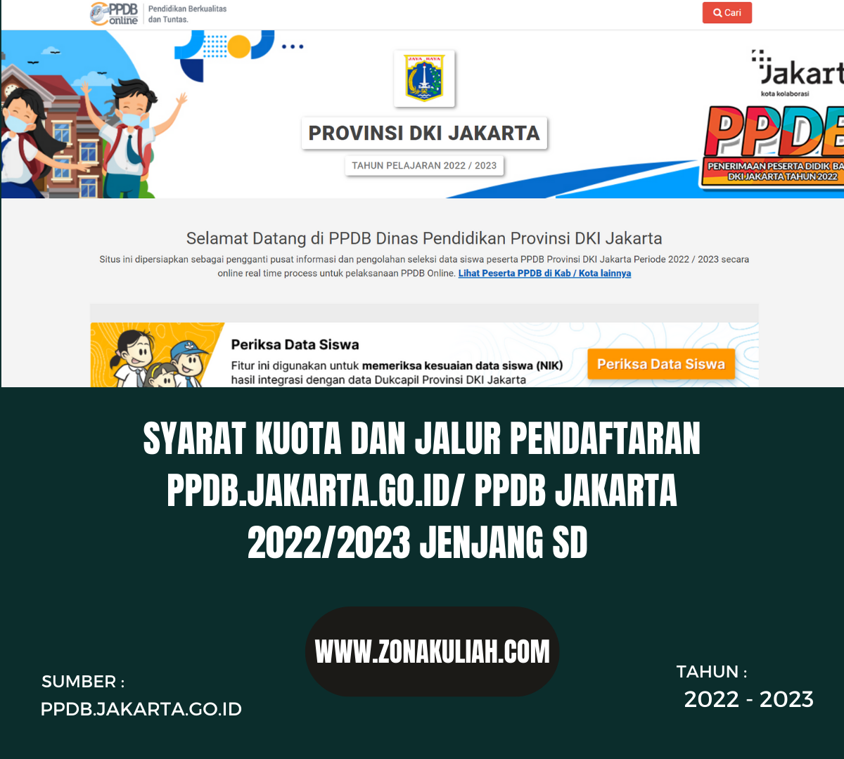 Syarat Kuota Dan Jalur Pendaftaran ppdb.jakarta.go.id/ PPDB JAKARTA 2022/2023 Jenjang SD www.zonakuliah.com