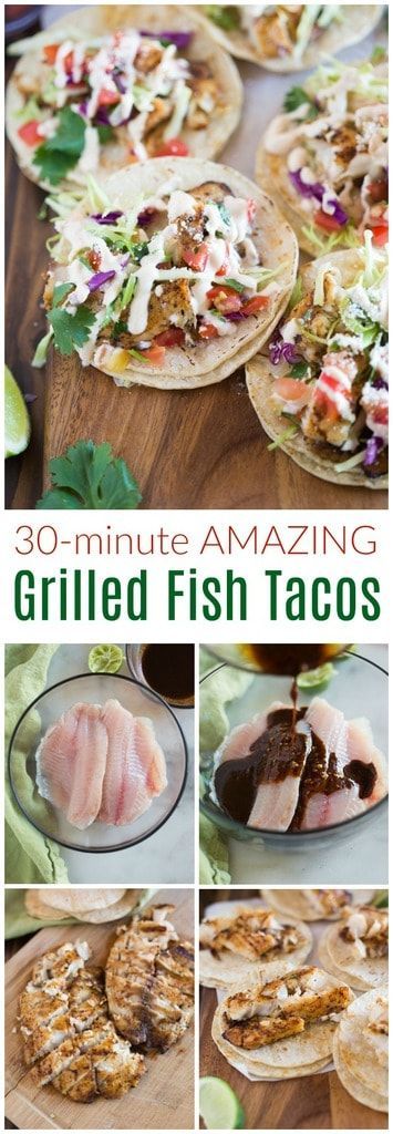 AMAZING and healthy Grilled Fish Tacos loaded with all the best toppings, including cabbage, pico de gallo and a simple homemade white sauce, or