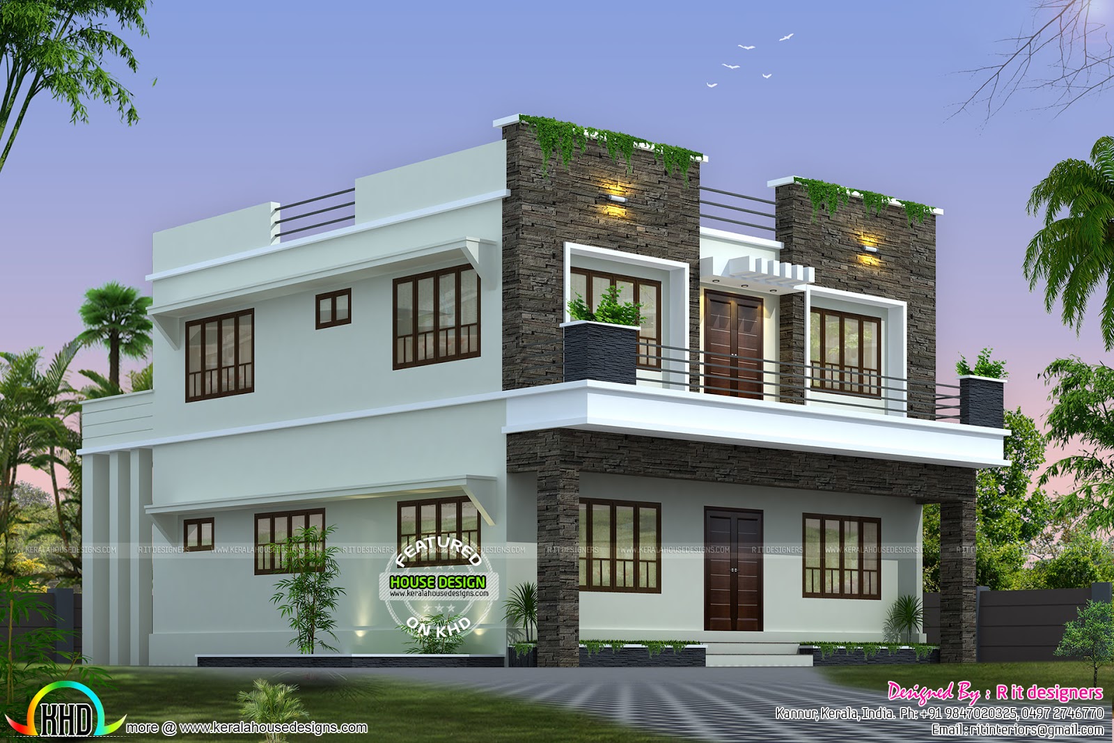  Front  side and back view  of box model home  Kerala home  