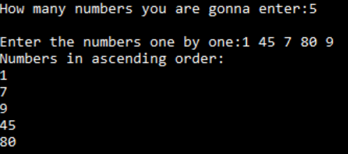 Arrange numbers in ascending order