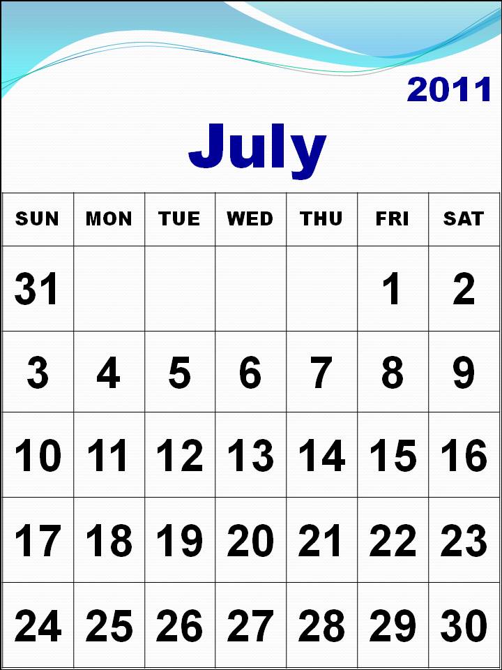 july 2011 blank calendar. To download and print these Free Big Monthly Calendar 2011 July with big fonts: