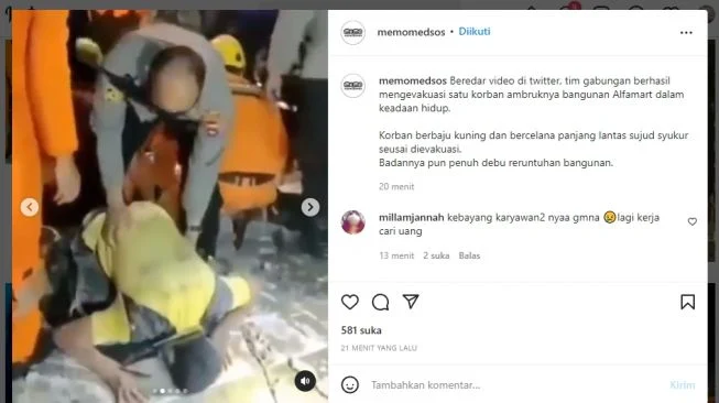 Ditemukan Selamat, Korban Alfamart Gambut Roboh Sujud Syukur di Atas Puing-puing Bangunan