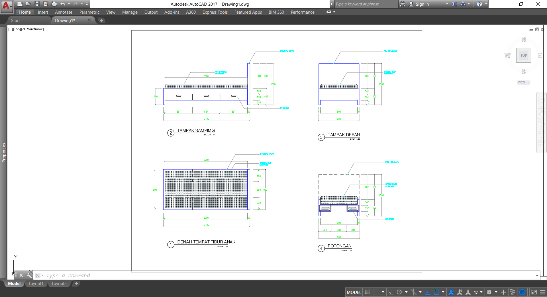 Detail Autocad 2D Tempat Tidur Anak Gratis