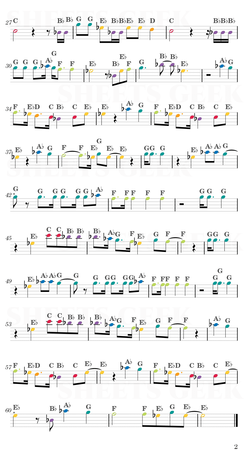 Fix You - Coldplay Easy Sheet Music Free for piano, keyboard, flute, violin, sax, cello page 2