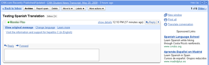 Gmail : Message Translator translated message