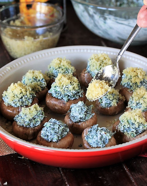 Sprinkling Spinach Dip Stuffed Mushrooms with Panko Topping Image