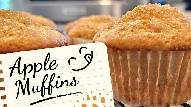 Apple muffins and a title label that says apple muffins with a smiley face.