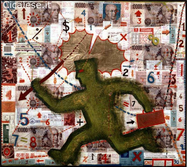 DISCORSO ELEMENTARE (1990) olio e collage su tela (73x82)