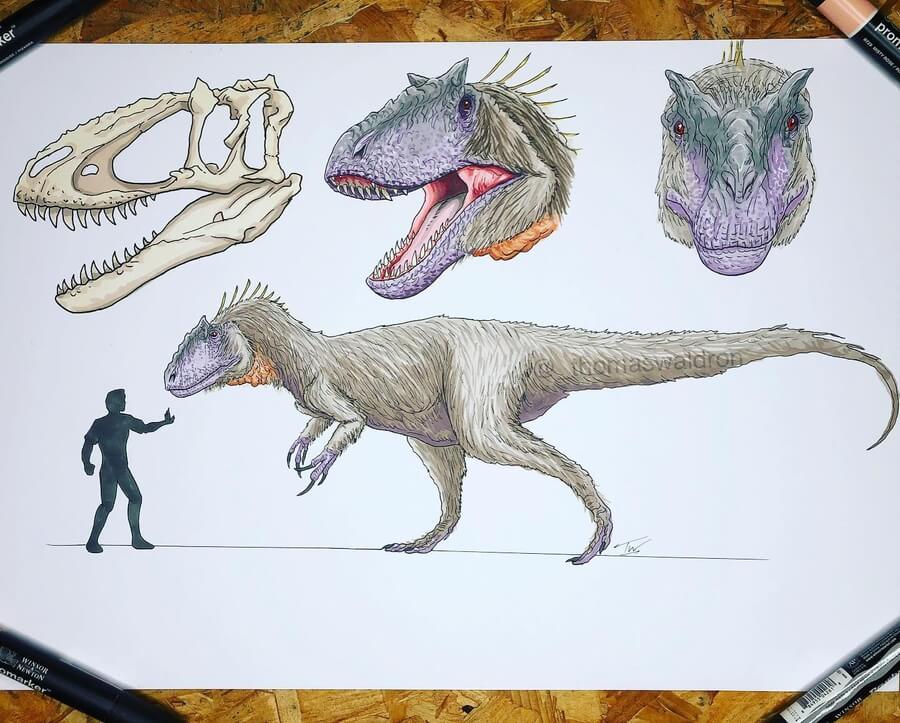 07-Yutyrannus-Hauli-Dinosaur-Drawings-Thomas-Waldron-www.designstack.co