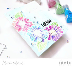 #cardbomb, #mariawillis, #cards, #stamp, #ink, #paper, #handmade, #handmadecards, #diy, #tonicstudios, #tonicstudiosusa, #color, #nuvo, #nuvoshimmerpowder, #video, #videotutorial, 