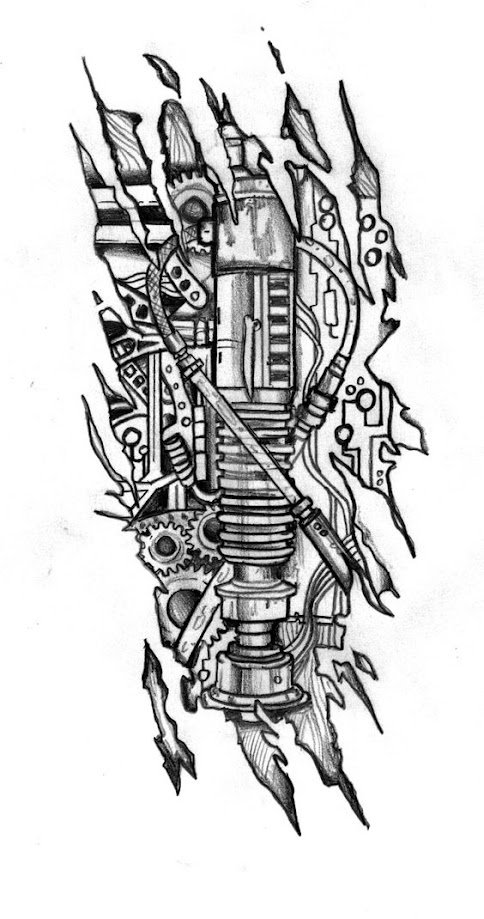 3D-Come-out-the-Skin- Biomechanic-Lightsaber-Tattoo-Design