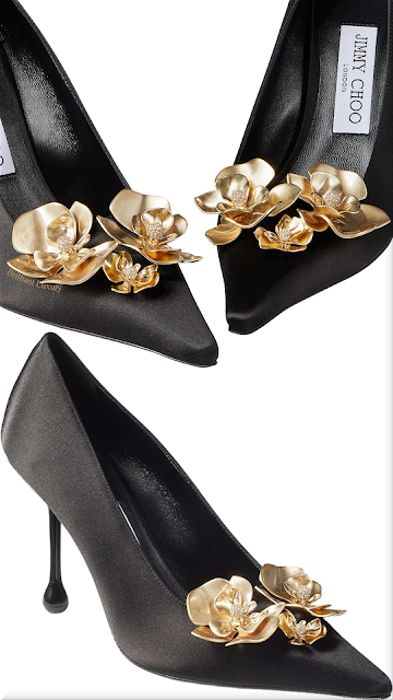 ♦Jimmy Choo black Zea satin pumps with metal flowers #jimmychoo #shoes #black #brilliantluxury